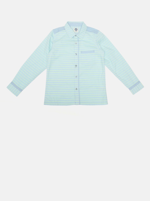 

YK Boys Blue & Fluorescent Green Regular Fit Striped Casual Shirt