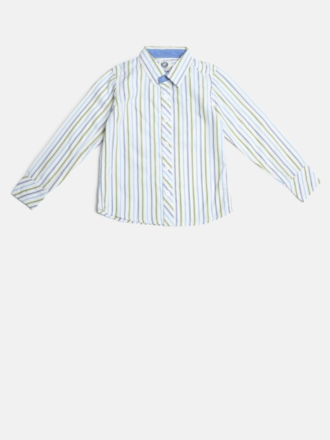 

YK Boys White & Blue Regular Fit Striped Casual Shirt