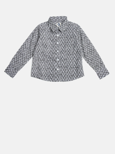 

YK Boys Black & White Regular Fit Printed Casual Shirt