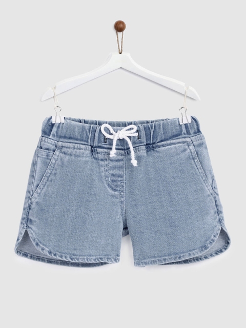 

YK Girls Blue Solid Regular Fit Denim Shorts