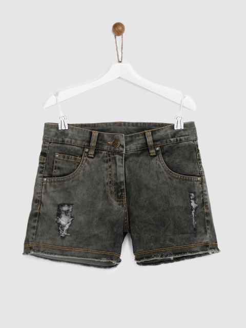 

YK Girls Charcoal Solid Regular Fit Denim Shorts