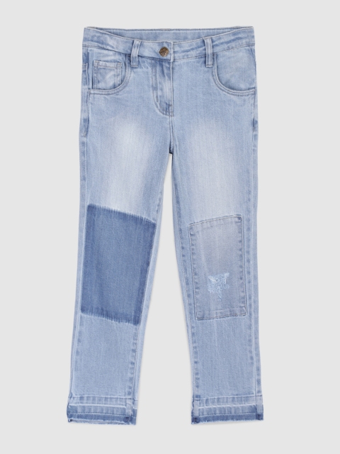 

YK Girls Blue Regular Fit Mid-Rise Low Distress Jeans