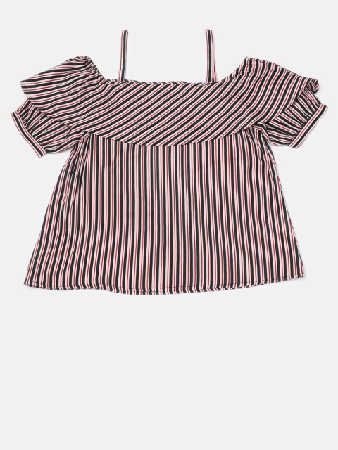 

YK Girls Red & Black Striped Cold-Shoulder Top