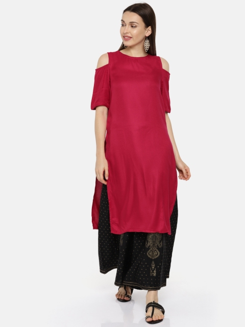 

Colour Me by Melange Women Magenta Solid Cold-Shoulder A-Line Kurta