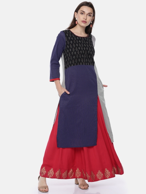 

Melange by Lifestyle Women Blue & Grey Striped A-Line Kurta