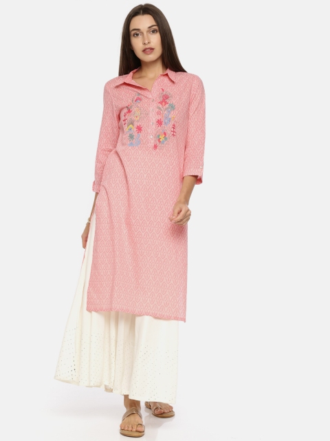 

Melange by Lifestyle Women Peach-Coloured Printed A-Line Kurta