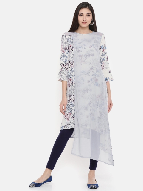 

Melange by Lifestyle Women Off-White & Grey Printed A-Line Kurta