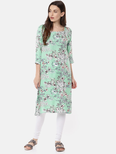 

Melange by Lifestyle Women Green Printed Straight Kurta
