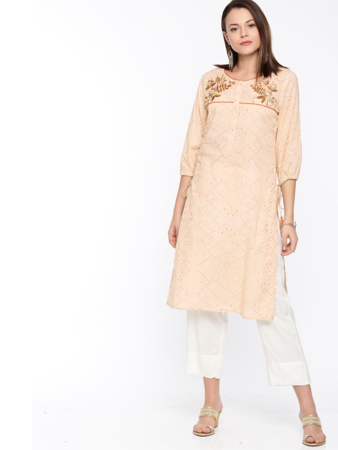 

Melange by Lifestyle Women Beige Printed Straight Kurta