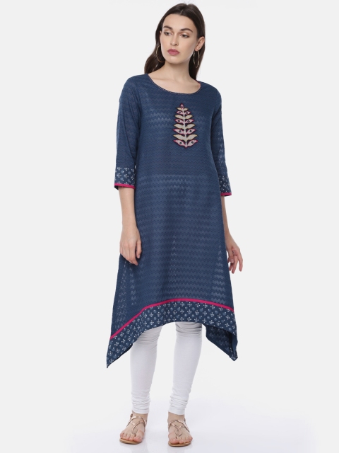 

Melange by Lifestyle Women Blue Solid Sraight Kurta