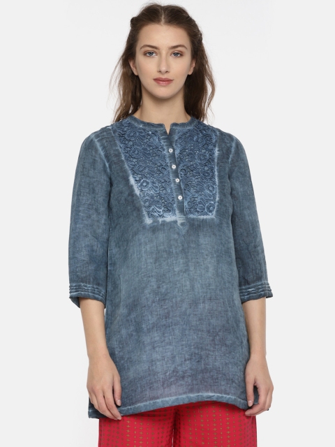 

Melange by Lifestyle Women Blue Woven Design Straight Kurta