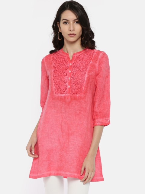 

Melange by Lifestyle Women Coral Pink Solid A-Line Kurta