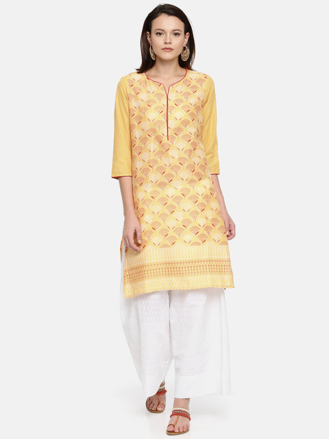 

Melange by Lifestyle Women Orange Printed Straight Kurta