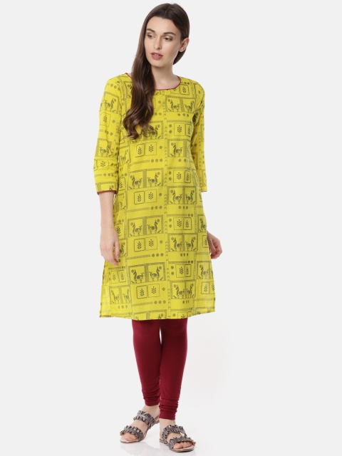 

Melange by Lifestyle Women Green & Black Printed Straight Kurta