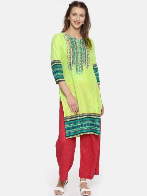 

Melange by Lifestyle Women Green Printed Straight Kurta