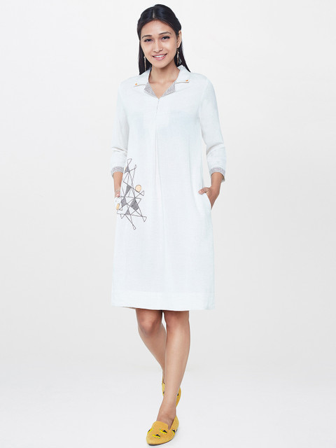 

Global Desi Women Beige Printed A-Line Dress