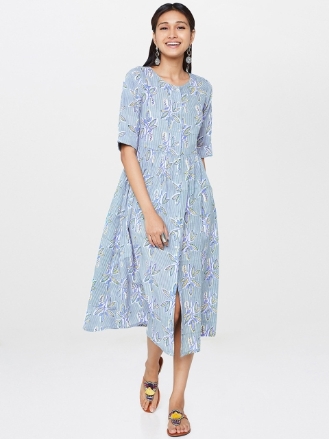 

Global Desi Women Blue Printed A-Line Dress