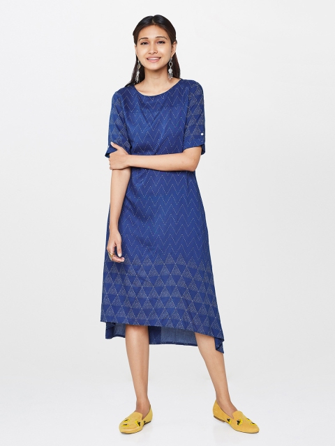 

Global Desi Women Blue Printed A-Line Dress