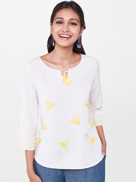 

Global Desi Women Off-White Self-Design Top