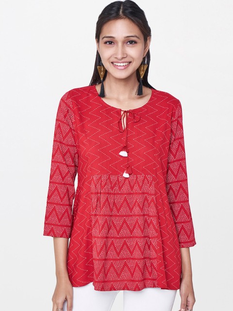 

Global Desi Women Red Printed Top