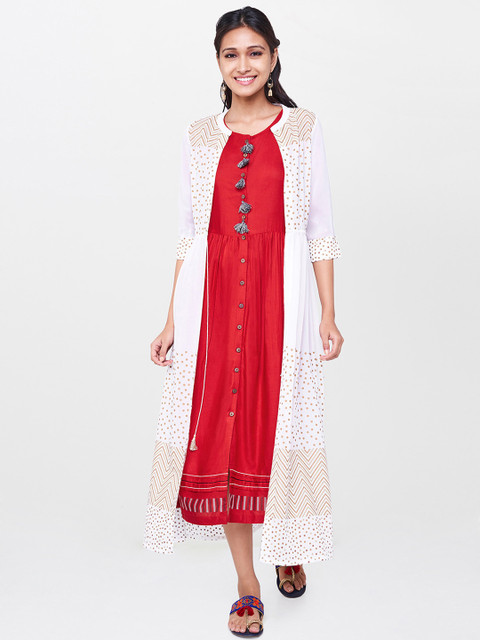 

Global Desi White Printed Tie-Up Shrug