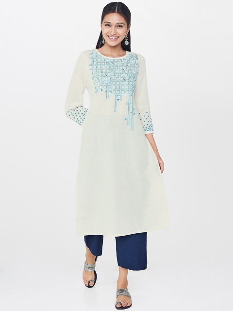 

Global Desi Women Off-White Yoke Design A-Line Kurta