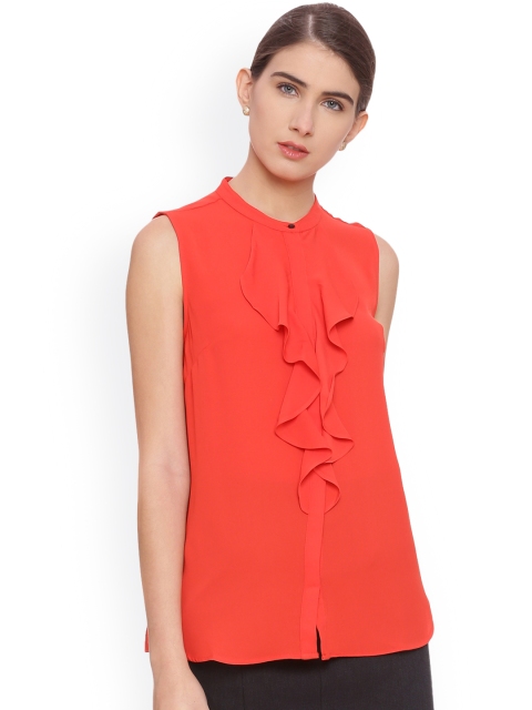

Van Heusen Woman Coral Red Solid Top