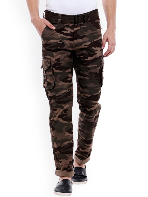 

beevee Men Brown & Beige Regular Fit Printed Cargos