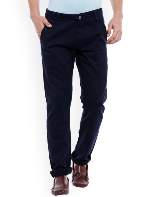 

beevee Men Navy Blue Regular Fit Solid Chinos
