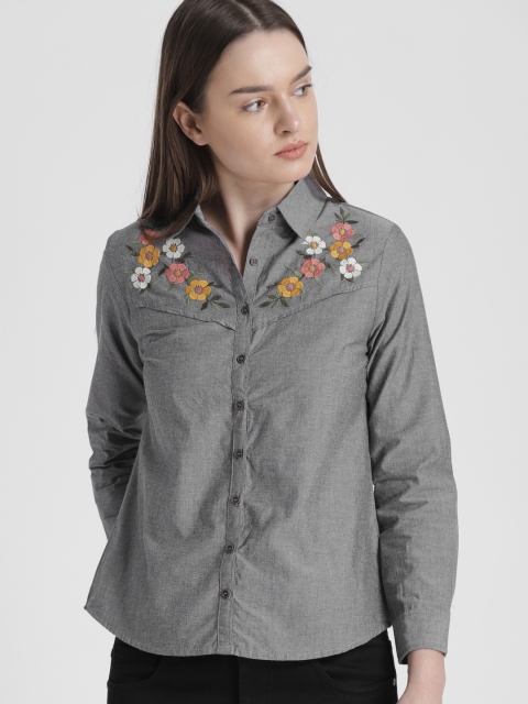 

Chemistry Women Grey Regular Fit Solid Casual Shirt