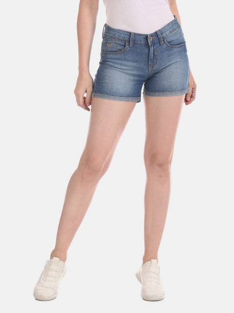 

Flying Machine Women Blue Solid Regular Fit Denim Shorts