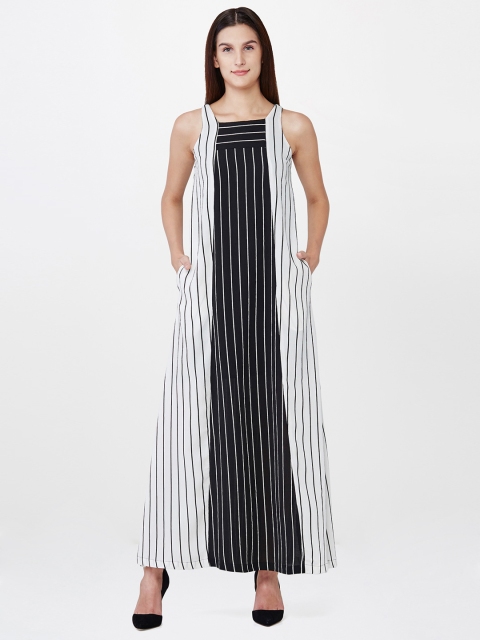 

AND Women Black & White Striped Maxi Dress