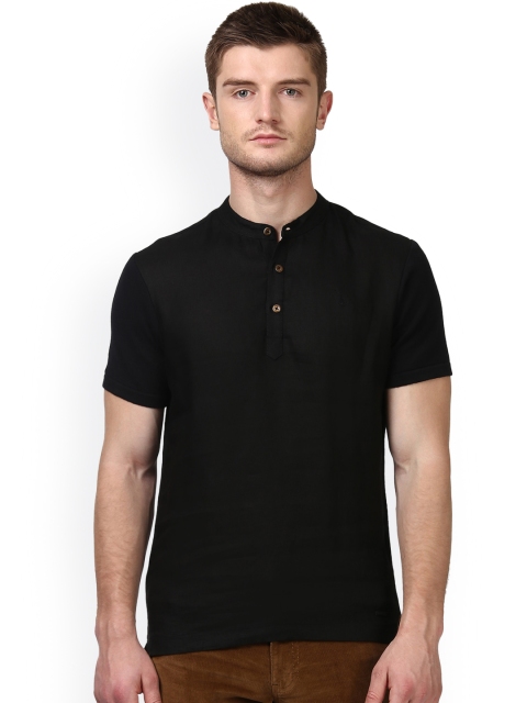 

Parx Men Black Solid Mandarin Collar T-shirt