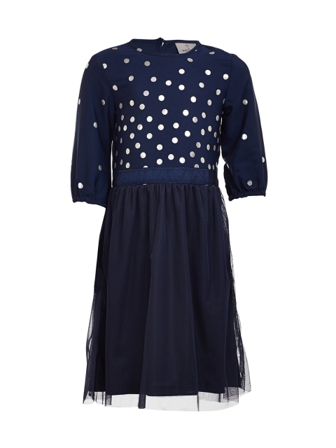 

Oxolloxo Girls Navy Blue Printed Fit and Flare Dress