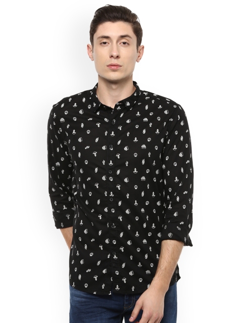 

People Men Black Slim Fit Printed Casual Shirt