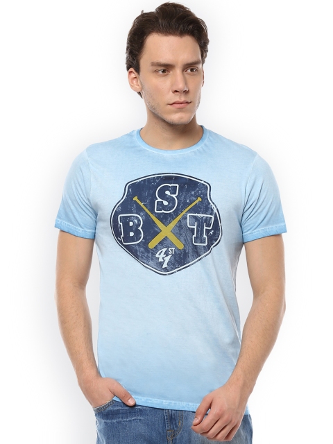 

People Men Blue Printed Round Neck T-shirt