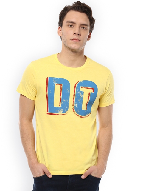 

People Men Yellow Printed Round Neck T-shirt