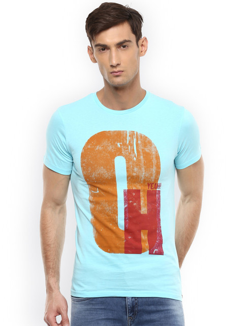 

People Men Blue Printed Round Neck T-shirt