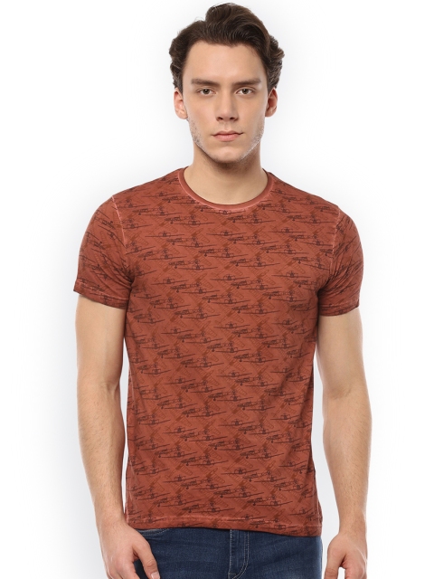 

People Men Red & Rust Printed Round Neck T-shirt