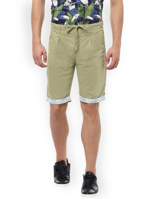

People Men Olive Green Solid Regular Fit Shorts