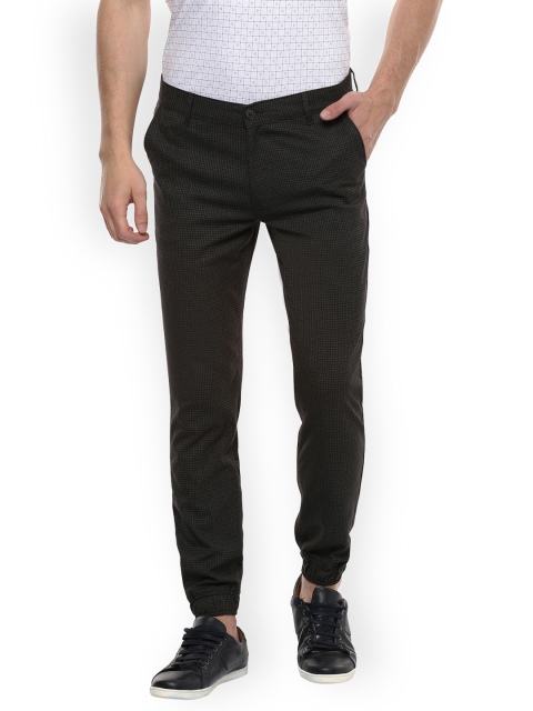 

People Men Black Regular Fit Checked Regular Trousers