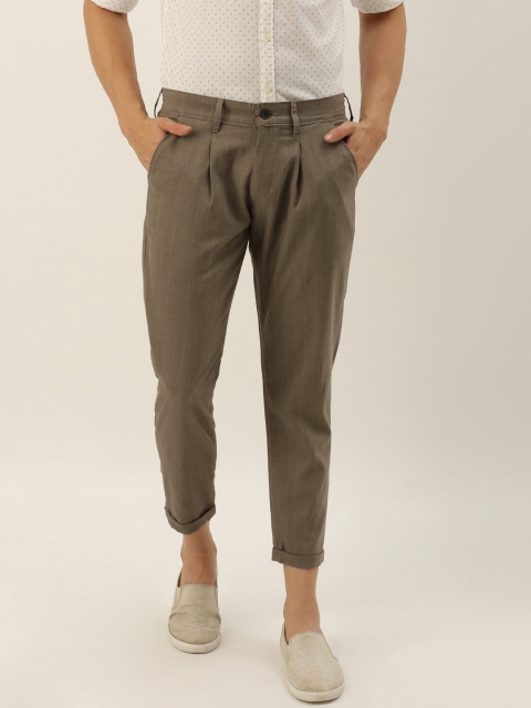 

People Men Brown Slim Fit Checked Regular Trousers
