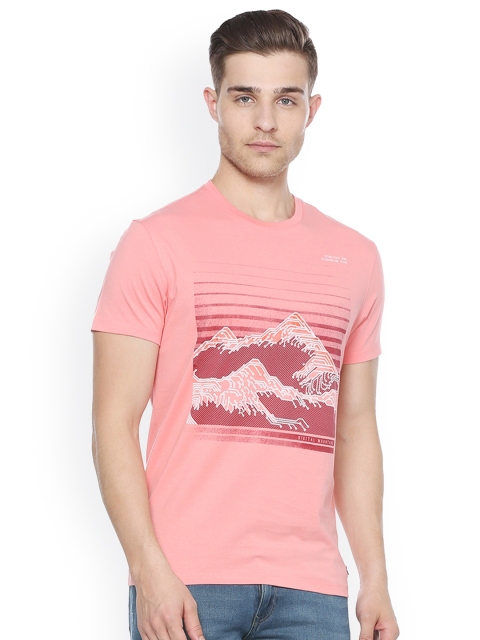 

Peter England Casuals Men Pink Printed Round Neck Slim Fit T-shirt