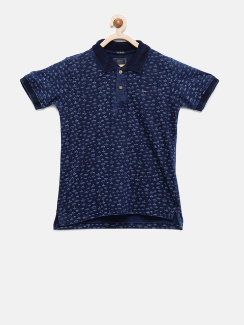 

Indian Terrain Boys Navy-Blue Printed Polo Collar T-shirt