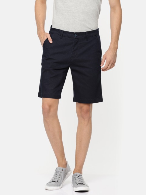 

V Dot Men Navy Blue Self Design Slim Fit Regular Shorts
