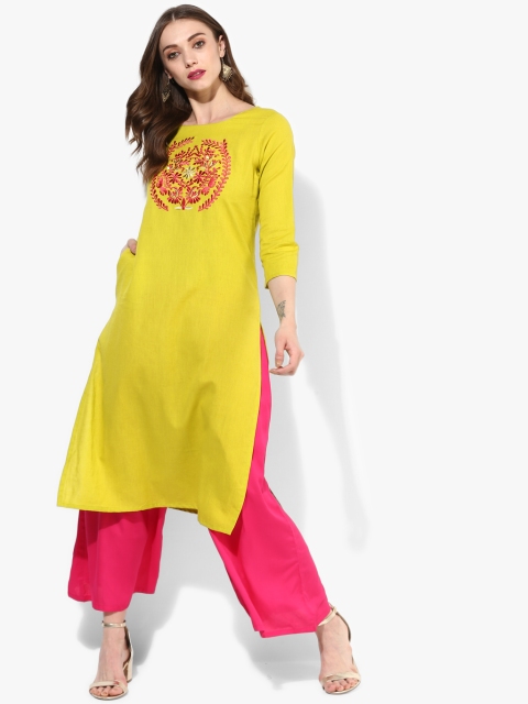 

Sangria Women Yellow Embroidered Straight Kurta