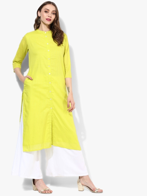 

Sangria Women Lime Green Striped Straight Kurta