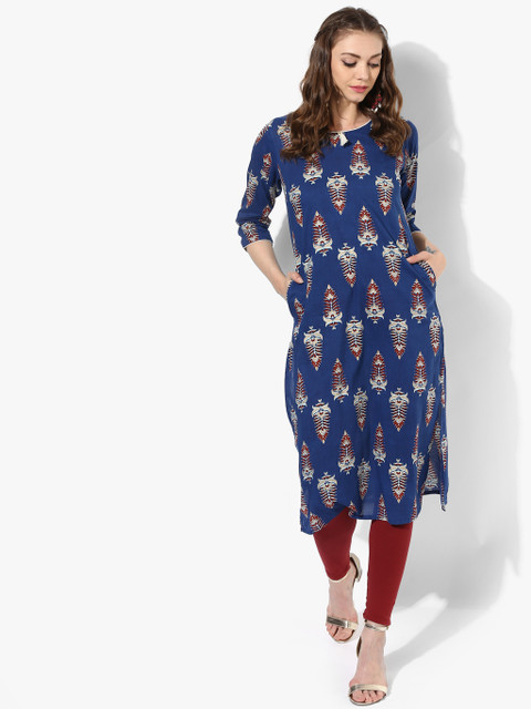 

Sangria Women Navy Blue Printed Straight Kurta