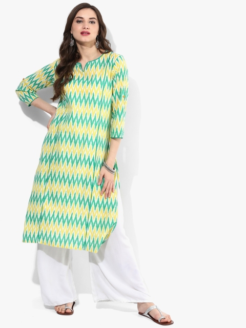 

Sangria Women Green & Yellow Printed Straight Kurta