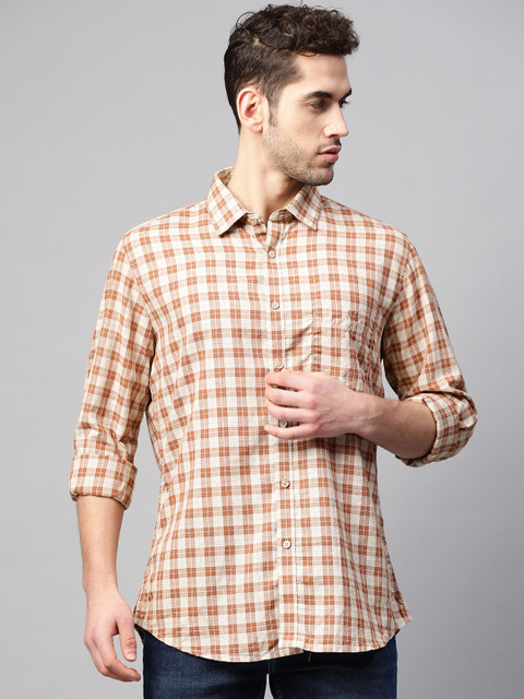 

Van Heusen Sport Men Beige & Brown Cotton Slim Fit Checked Casual Shirt